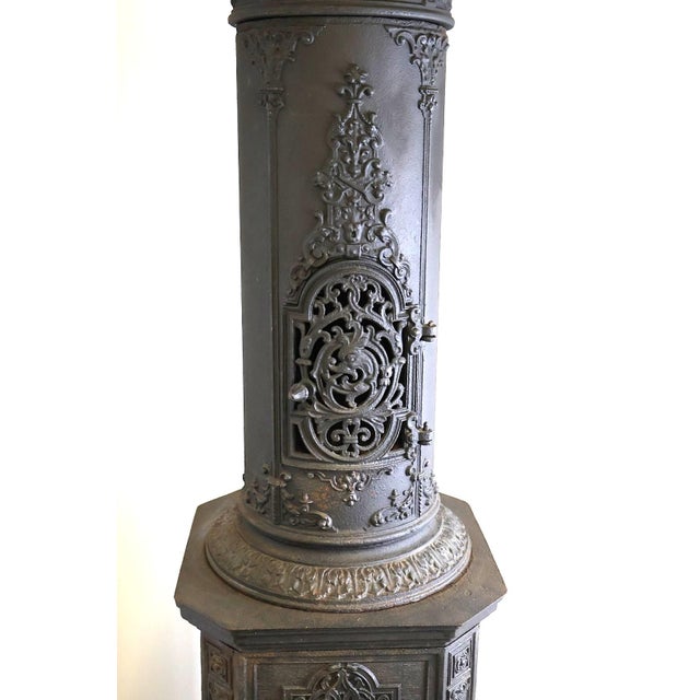 Antique European Ornate Cast Iron Parlor Stove Heater With Urn Finial & Paw Feet, C. 1890 For Sale In Raleigh - Image 6 of 12