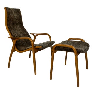 Set of Vintage Lamino Lounge Chair and Ottoman in Black Leather by Yngve Ekström for Swedese For Sale