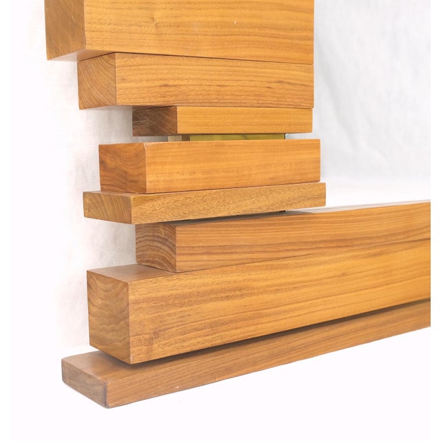 Light Solid Walnut Arts and Crafts Style Mid-Century Modern Wall Mirror For Sale - Image 4 of 12