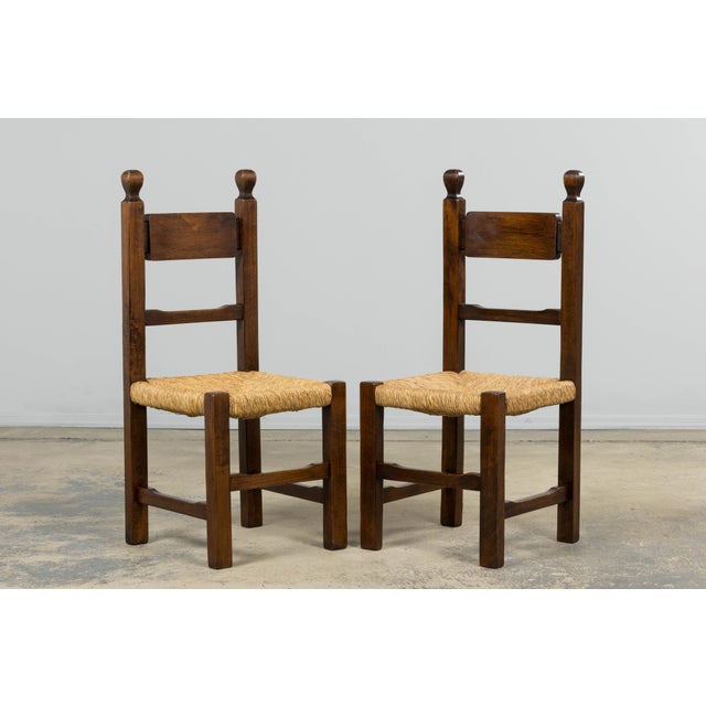 Wood Set of Six French Provincial Oak Rush Seat Dining Chairs, Mid-20th Century For Sale - Image 7 of 18
