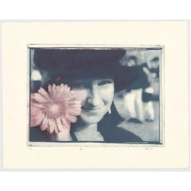 Portrait of a 90s lady in a hat with a sunflower. Pencil signed and titled.