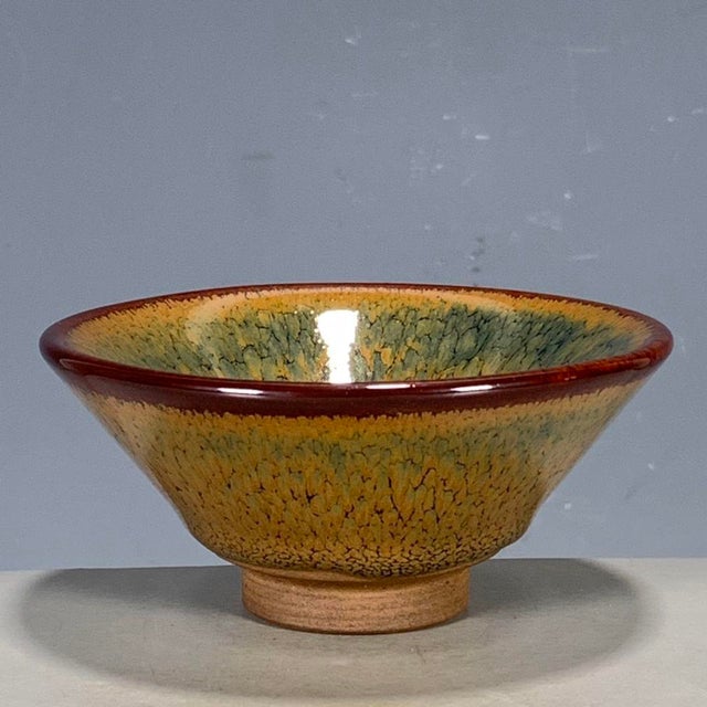Vintage Traditional Jun-Style Flambé Glazed Porcelain Bowl – Mottled Earth Tone Glaze For Sale In Los Angeles - Image 6 of 9