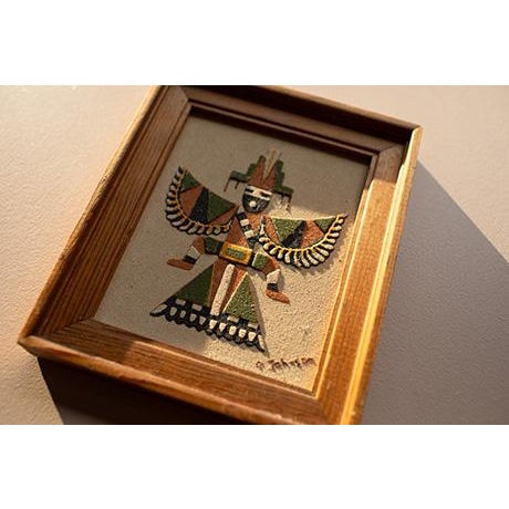 1970s Mid 20th Century Southwestern Framed Sand Paintings - Pair For Sale - Image 5 of 10