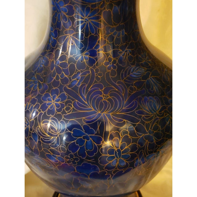 Chinese Blue Cloisonne Floral Enameled Vase 20thC. For Sale - Image 4 of 7