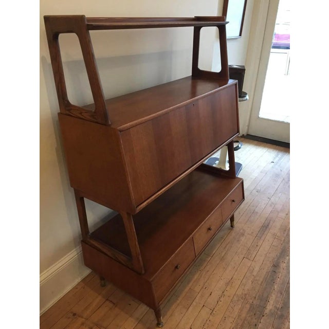 1960s Mid Century Drop Lid Secretariat/Writing Desk, Drawer, Bookshelf Unit For Sale - Image 4 of 12