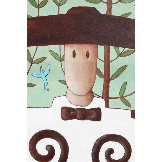 Textile 2021 "Zie and Xe" Green Toned Portrait Painting of a Pair of Figures in a Forest by Scott Woodard For Sale - Image 7 of 11