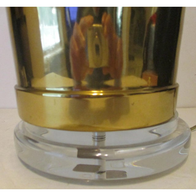Metal 1970s Chapman Brass Lucite Ginger Jar Black Snakeskin Pattern Shade Table Lamp For Sale - Image 7 of 12