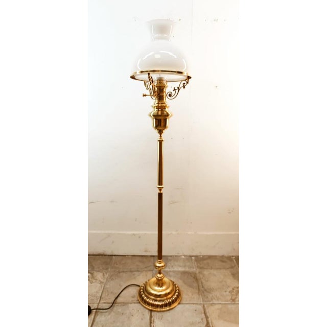 Brass and Opal Glass Floor Lamp For Sale - Image 10 of 18