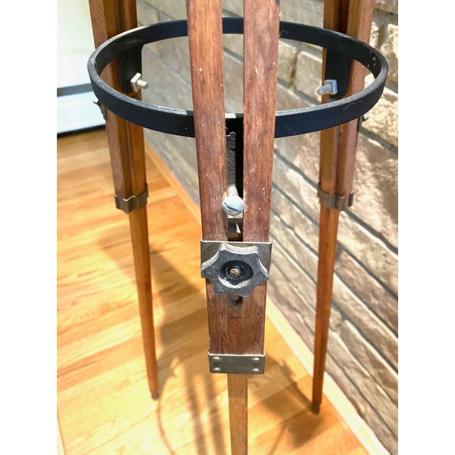 Traditional Vintage Brass & Leather Telescope With Adjustable Wooden Tripod Base For Sale - Image 3 of 6