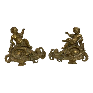 Pair of Mid 19th Century Bronze Putti Rococo Chenets