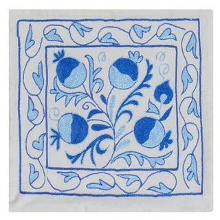 Silk Cushion Cover From Uzbekistan, Hand Embroidered Toss Pillow Cover. 18"x19" For Sale
