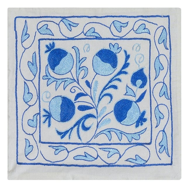 Silk Cushion Cover From Uzbekistan, Hand Embroidered Toss Pillow Cover. 18"x19" For Sale