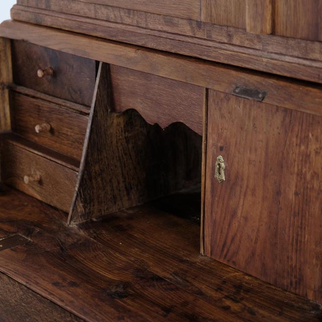 Antique Oak Secretary Desk with Glazed Display Cabinet and Brass Fittings, 1880 For Sale - Image 10 of 17