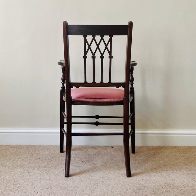 Antique English Edwardian Mahogany Desk Armchair in Velvet, 1890s For Sale - Image 10 of 17