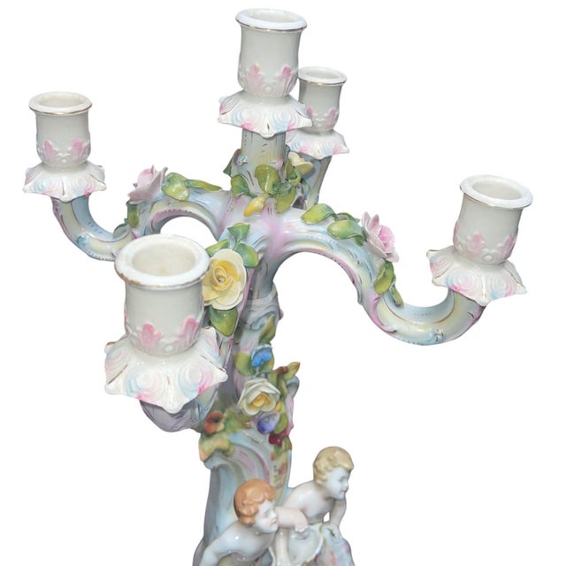 Pair of Meissen Style Porcelain Five-Arm Candelabras. Germany, 20th Century. For Sale In Los Angeles - Image 6 of 10