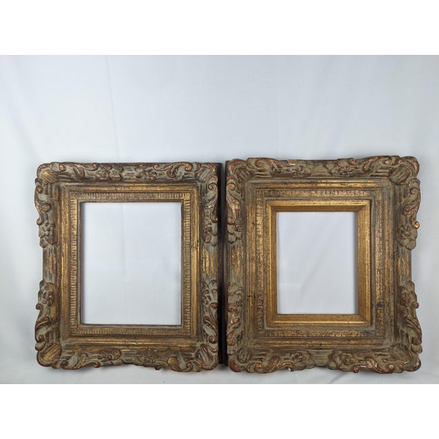 Mid 20th Century Pair of Grand European-Style Carved Giltwood Frames With Acanthus & Floral Scrollwork For Sale - Image 11 of 17