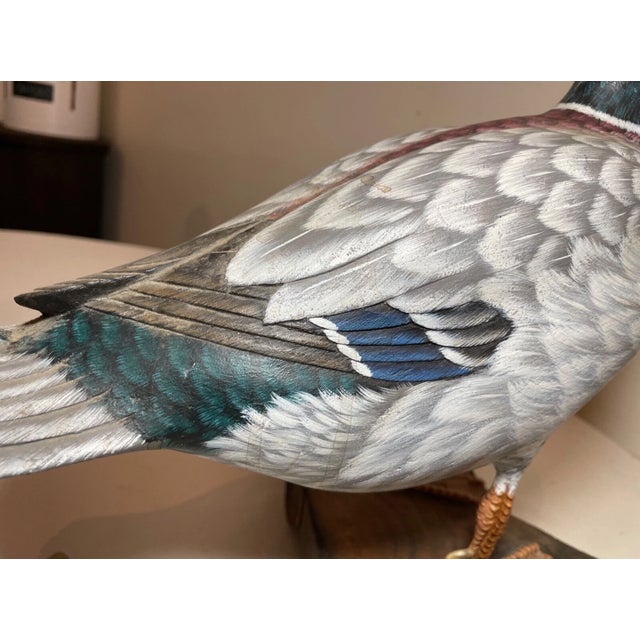 Vintage Lifesize Hand Carved Wood Folk Art Mallard Duck Decoy Sculpture Statue For Sale - Image 9 of 16