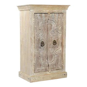 1950s Vintage Carved Door Upcycled Tall Rustic Farmhouse Style Distressed White Cabinet