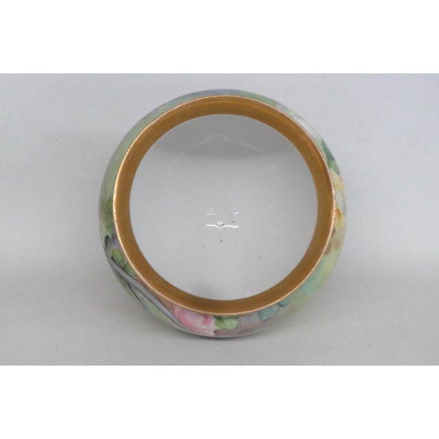 Ceramic French Style Footed Porcelain Jardiniere Hand Painted Green With Flowers 4998b For Sale - Image 7 of 13