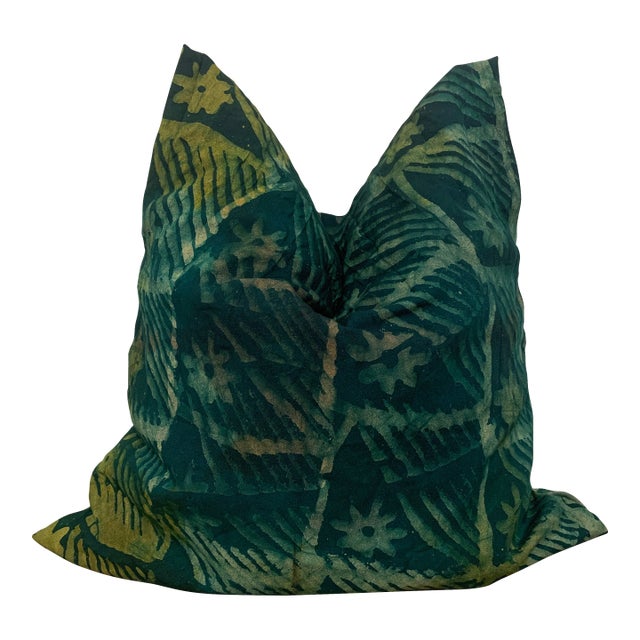 Green Handmade Adire (Tie-Dye) Decorative Throw Pillow Cover For Sale