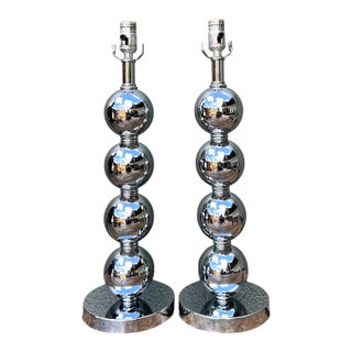 Vintage After Kovacs Stacked Chrome Sphere Lamps - Pair For Sale