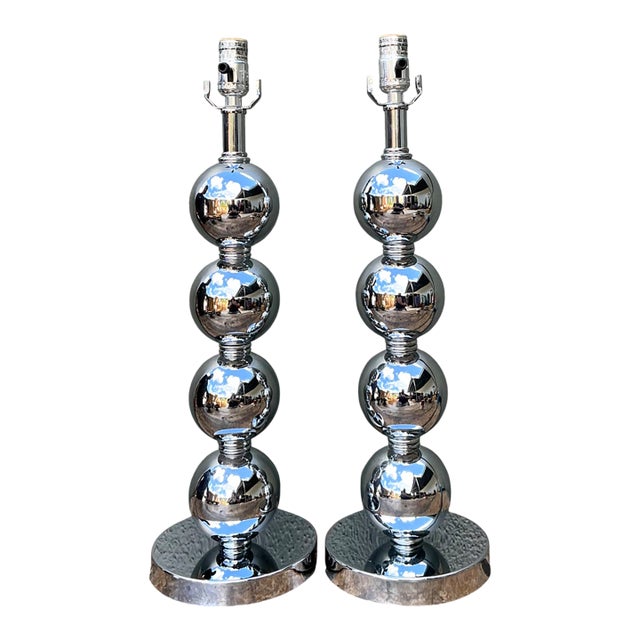 Vintage After Kovacs Stacked Chrome Sphere Lamps - Pair For Sale