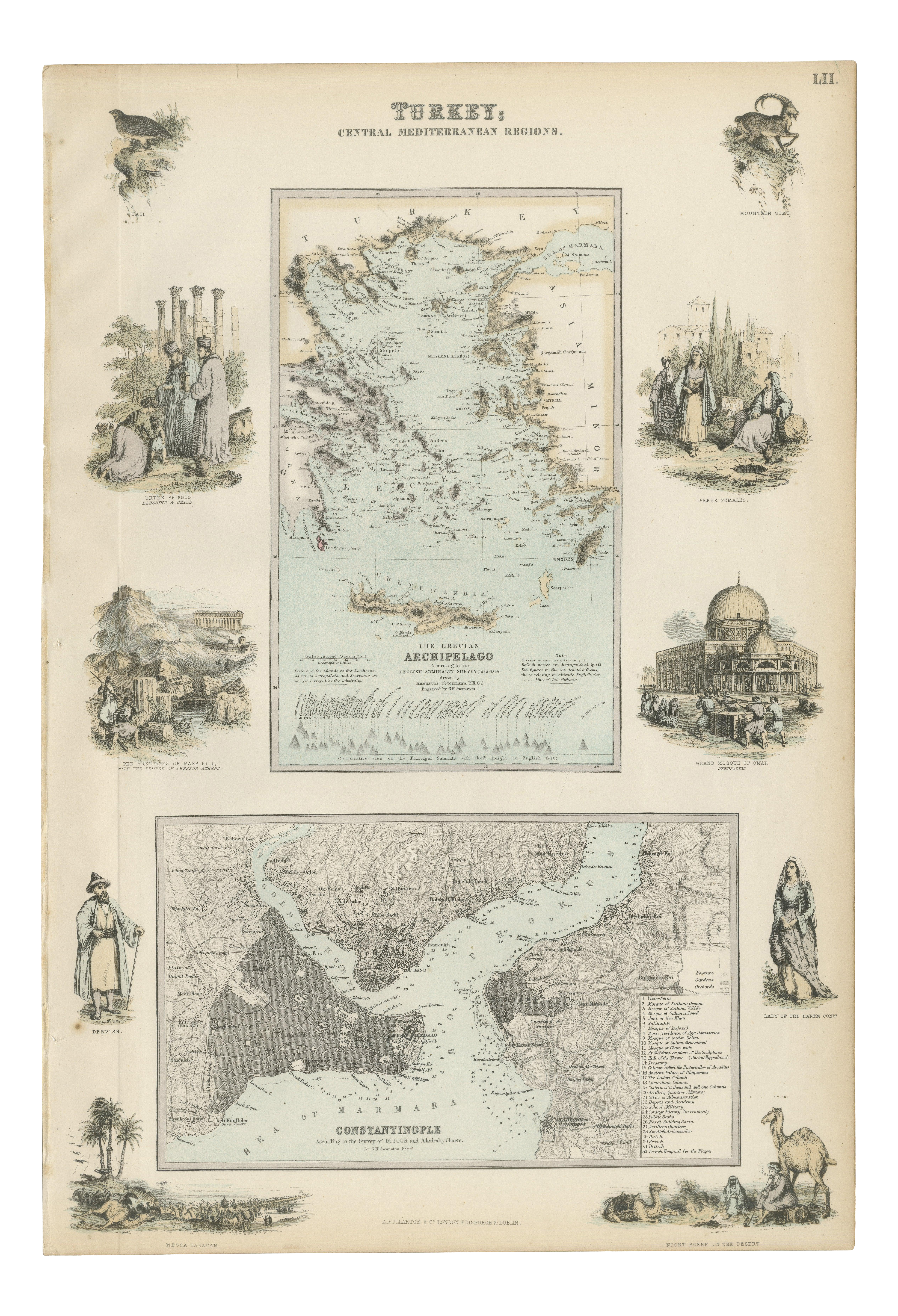 Antique Map of Turkey and Constantinople from Fullarton, 1865 For Sale