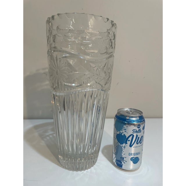 Contemporary Vintage Cut Glass Flower Vase 12" Elegant and Heavy For Sale - Image 3 of 5