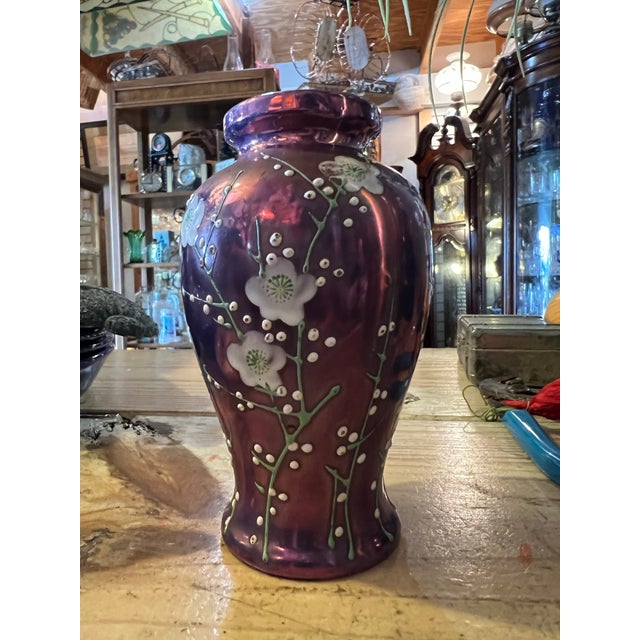 1920s Iridescent Purple Moriage Lusterware Cherry Blossom Vase For Sale In West Palm - Image 6 of 12