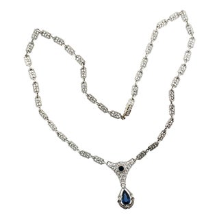 Early 20th Century Edwardian Platinum and 14k White Gold Sapphire Necklace For Sale