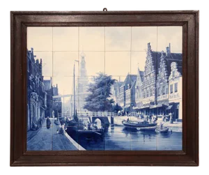 Large De Waag Alkmaar 30-Piece Tile Tableau by Cornelis Springer for Royal Delft Pr Fles, 1898