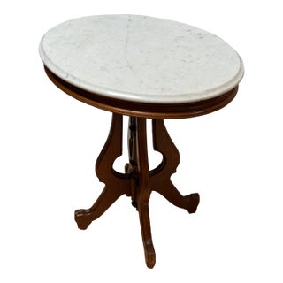 Antique Marble + Mahogany Oval Center Table For Sale