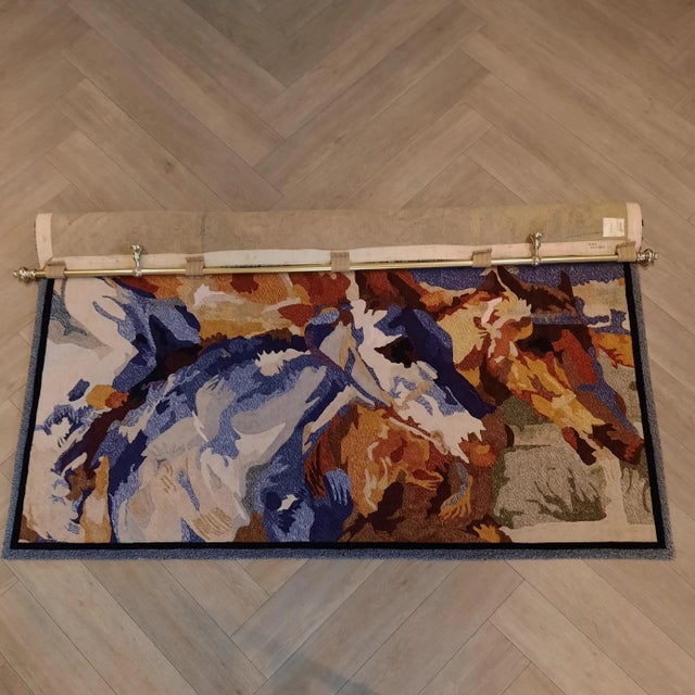 Metal Impressionist Handmade Horse Racing Rug, 2000s For Sale - Image 7 of 8