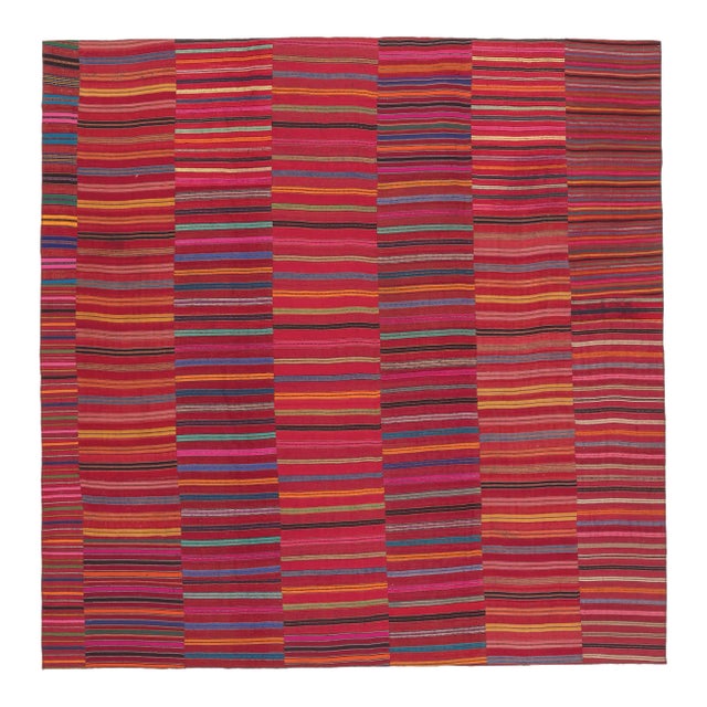 Colorful Vintage Turkish Striped Kilim Rug - 09'05 X 09'07 For Sale