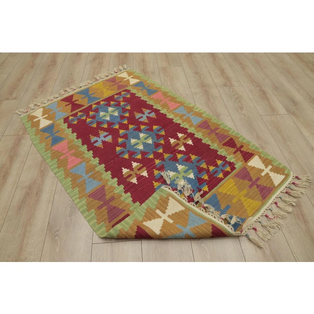 1990s Tribal Green Geometric Kilim For Sale - Image 10 of 12