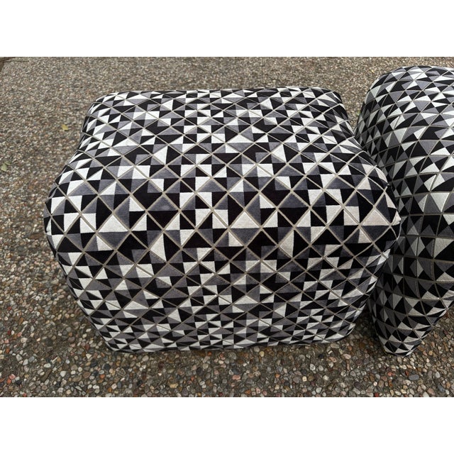 Karl Springer 1980s Pair Karl Springer Inspired Waterfall Ottomans For Sale - Image 4 of 14