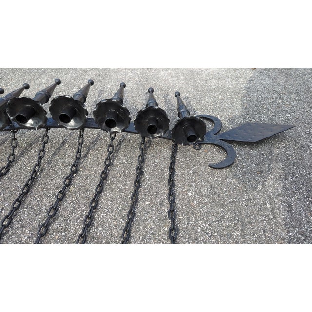 Hand Forged Wrought Iron 9 Light Wall Sconce Gothic Candelabra Spanish Revival For Sale - Image 14 of 17