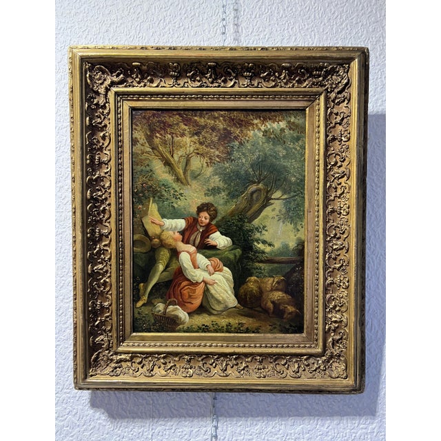 Early 19th Century French Antique Original Oil Painting on Canvas, Rococo, Framed For Sale - Image 5 of 12