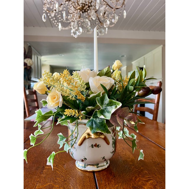Limoges, France Faux Floral of Yellow Rose & Ivy in Antique Limoges Cachepot For Sale - Image 4 of 5
