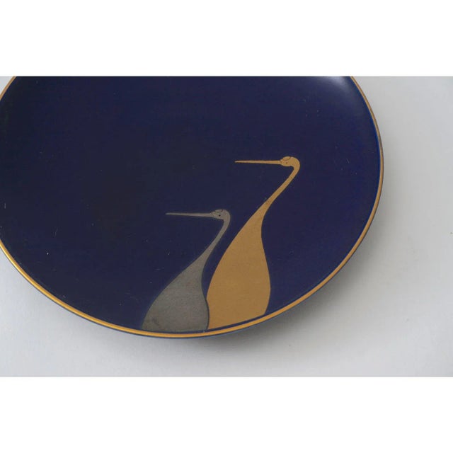 1970s Blue & Gold Colors Crane Motif Plates - Set of 4 - Signed, Japan. In Japan, the crane represents good fortune and...