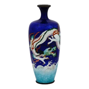Antique Japanese Ginbari Cloisonne Enamel Dragon Vase