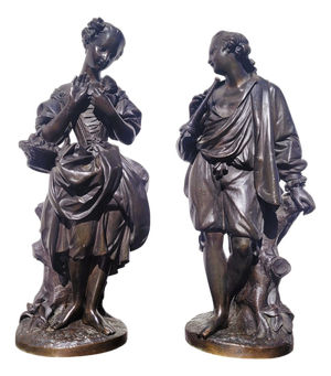Couple of Gallant Lovers, 19th Century, Bronze, Set of 2