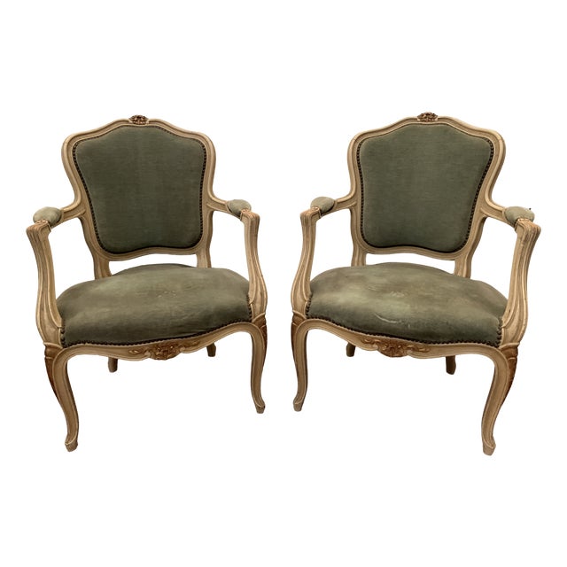 Louis XV Style Cabriolet Chairs in Patinated Beechwood, Set of 2 For Sale
