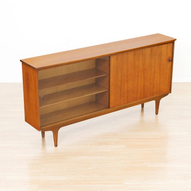 Long Teak Mid Century China Display Cabinet For Sale In Los Angeles - Image 6 of 10