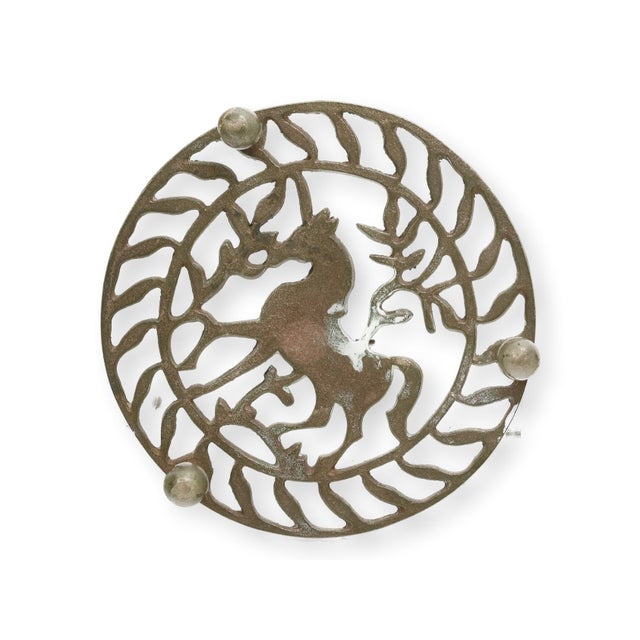 English Antique English Brass Trivet with Horse For Sale - Image 3 of 3