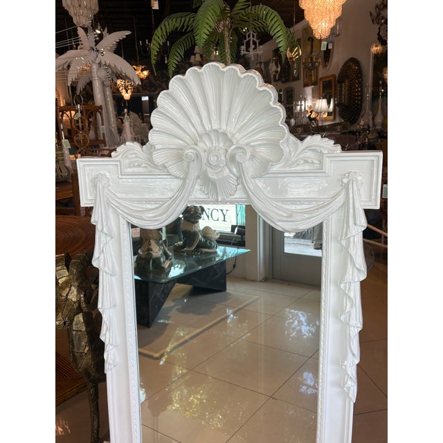 Vintage Palm Beach Shell Draped White Lacquered Wall Mirror Pair Available For Sale - Image 10 of 11