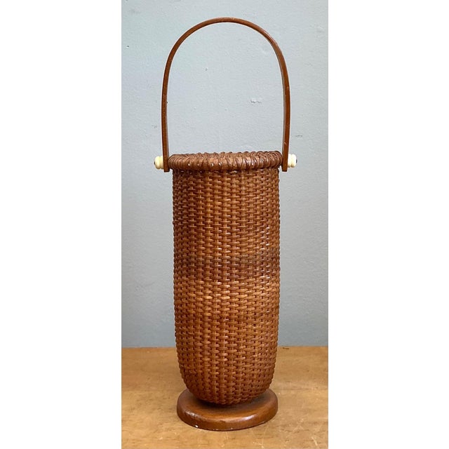 Wood Vintage Shaker Tall Woven Rattan Basket For Sale - Image 7 of 18