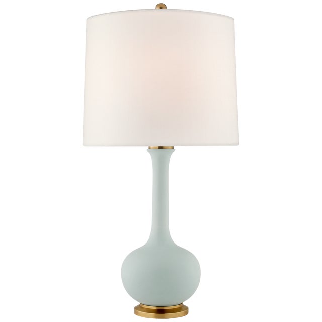Transitional Christopher Spitzmiller by Visual Comfort Signature Coy Medium Table Lamp in Matte Sky Blue with Linen Shade For Sale - Image 3 of 3
