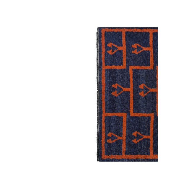 Mid-Century Modern 1960s Vintage Navy Blue Turkish Shaggy Rug 6' X 9'2'' For Sale - Image 3 of 13