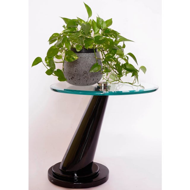 Metal Contemporary Chrome and Glass Cantilever Side Table For Sale - Image 7 of 12